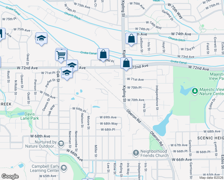 map of restaurants, bars, coffee shops, grocery stores, and more near 7095 Kipling Street in Arvada