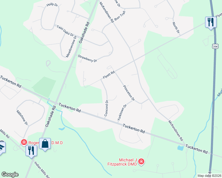 map of restaurants, bars, coffee shops, grocery stores, and more near 19 Concord Drive in Shamong