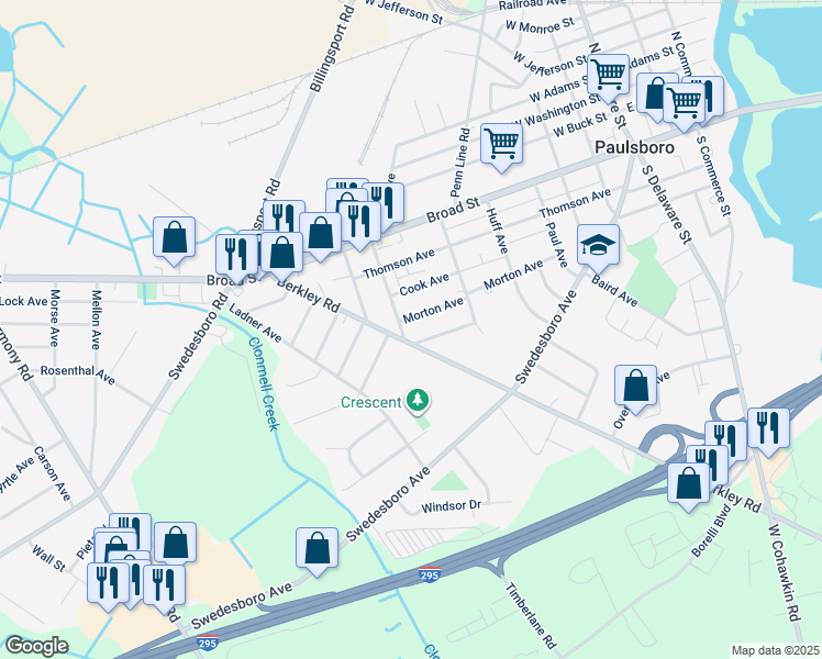 map of restaurants, bars, coffee shops, grocery stores, and more near 444 Morton Avenue in Paulsboro
