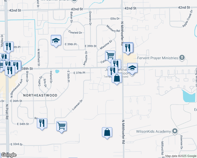 map of restaurants, bars, coffee shops, grocery stores, and more near 3728 Tudor Park Drive in Indianapolis
