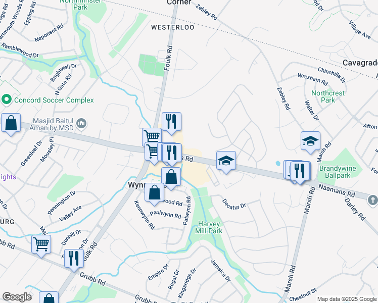 map of restaurants, bars, coffee shops, grocery stores, and more near 2508 Cedar Tree Drive in Wilmington