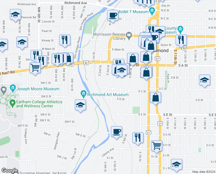 map of restaurants, bars, coffee shops, grocery stores, and more near 238 South 4th Street in Richmond