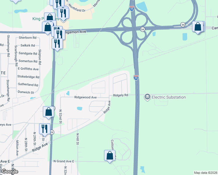 map of restaurants, bars, coffee shops, grocery stores, and more near Miller Road in Springfield