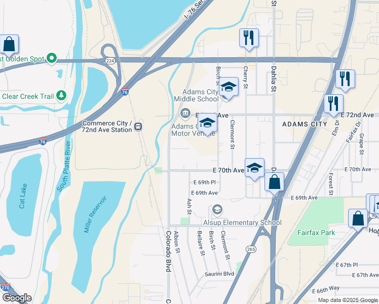 map of restaurants, bars, coffee shops, grocery stores, and more near 4126 East 71st Avenue in Commerce City