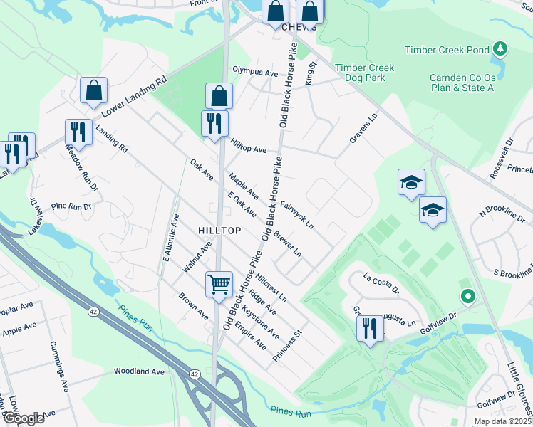 map of restaurants, bars, coffee shops, grocery stores, and more near 1476 Old Black Horse Pike in Gloucester Township