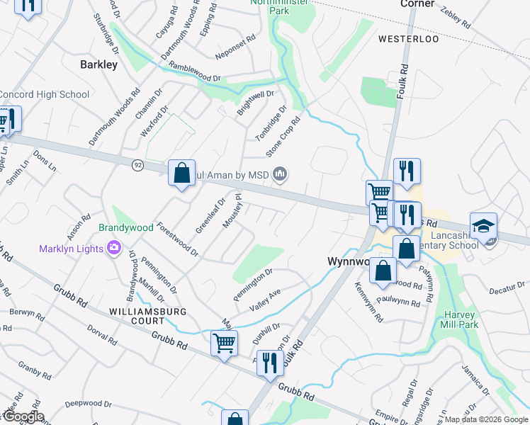 map of restaurants, bars, coffee shops, grocery stores, and more near 20 West Court in Wilmington