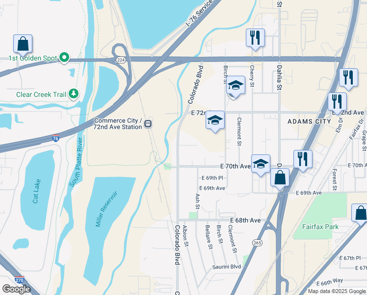 map of restaurants, bars, coffee shops, grocery stores, and more near 4090 East 71st Avenue in Commerce City