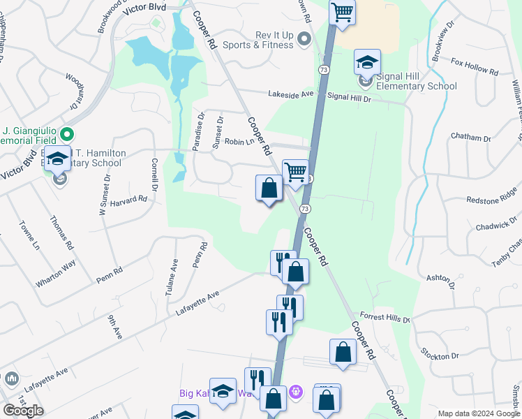 map of restaurants, bars, coffee shops, grocery stores, and more near 79 New Jersey 73 in Voorhees Township