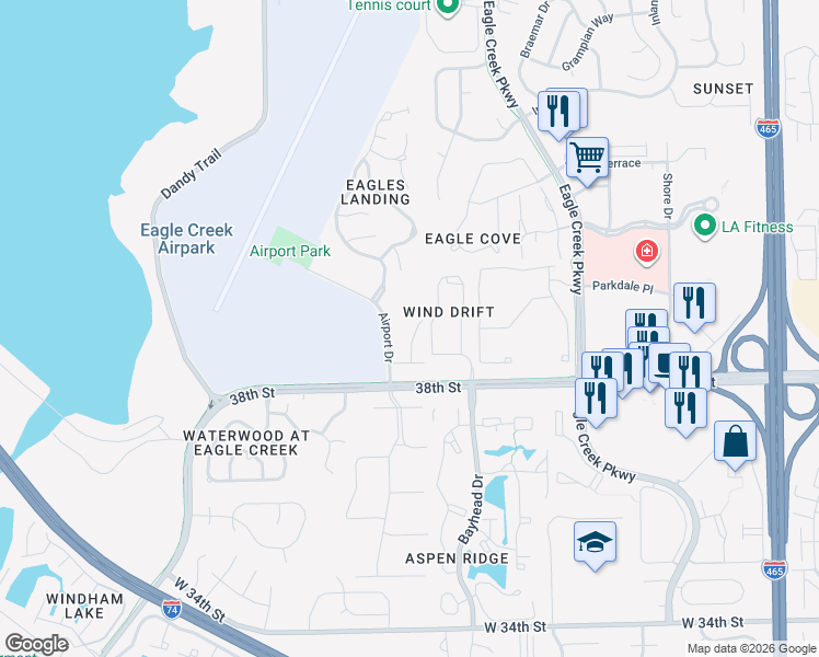 map of restaurants, bars, coffee shops, grocery stores, and more near 3876 Amaranth Court in Indianapolis