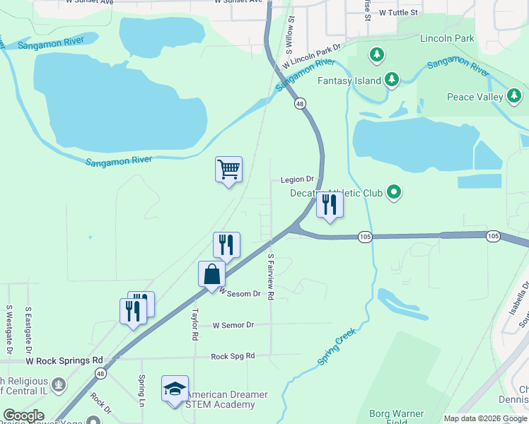 map of restaurants, bars, coffee shops, grocery stores, and more near 1400-1440 South Fairview Avenue in Decatur