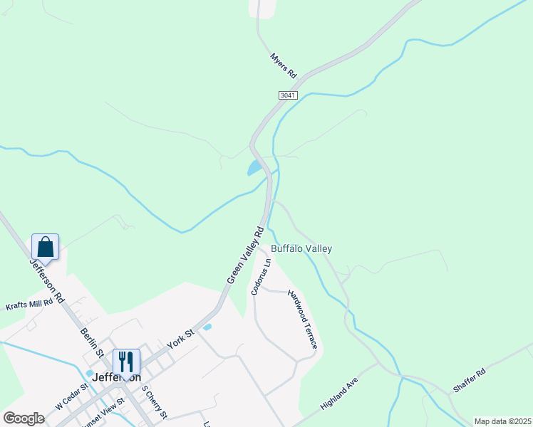 map of restaurants, bars, coffee shops, grocery stores, and more near Green Valley Road in York County