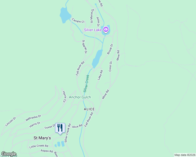 map of restaurants, bars, coffee shops, grocery stores, and more near 404 Lake Road in Idaho Springs
