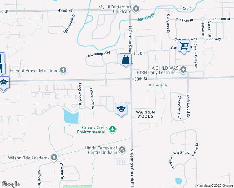 map of restaurants, bars, coffee shops, grocery stores, and more near 10906 Bellflower Court in Indianapolis