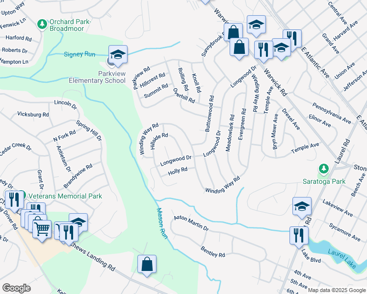 map of restaurants, bars, coffee shops, grocery stores, and more near 6 Hillside Road in Stratford
