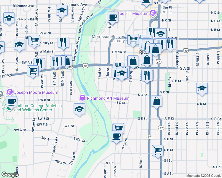 map of restaurants, bars, coffee shops, grocery stores, and more near 238 South 4th Street in Richmond