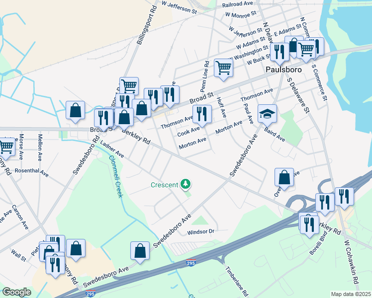 map of restaurants, bars, coffee shops, grocery stores, and more near 444 Morton Avenue in Paulsboro