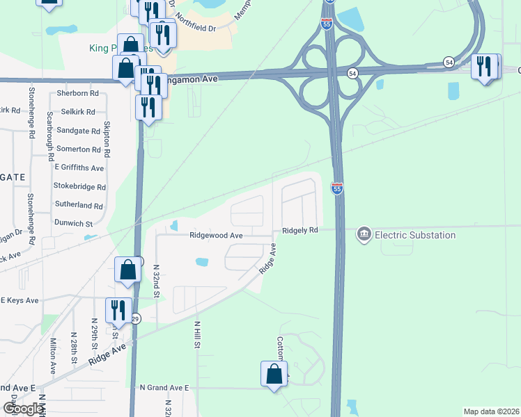 map of restaurants, bars, coffee shops, grocery stores, and more near Miller Road in Springfield