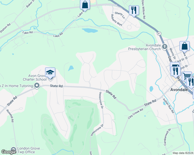 map of restaurants, bars, coffee shops, grocery stores, and more near 206 Lark Court in Avondale