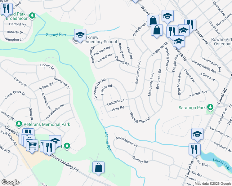 map of restaurants, bars, coffee shops, grocery stores, and more near 6 Hillside Road in Stratford