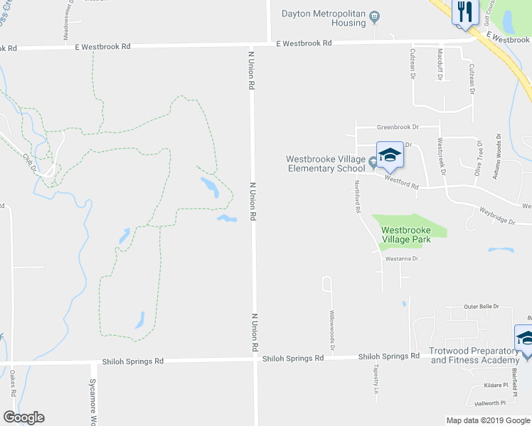 map of restaurants, bars, coffee shops, grocery stores, and more near 5460 North Union Road in Clayton