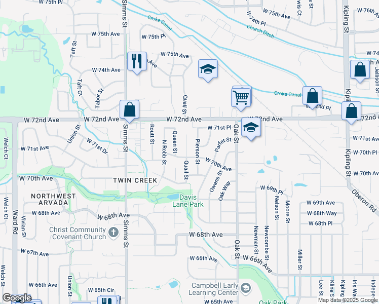 map of restaurants, bars, coffee shops, grocery stores, and more near 7012 Quail Street in Arvada