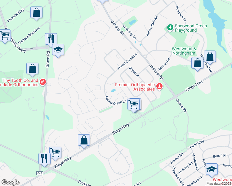 map of restaurants, bars, coffee shops, grocery stores, and more near 9 Maplewood Court in West Deptford