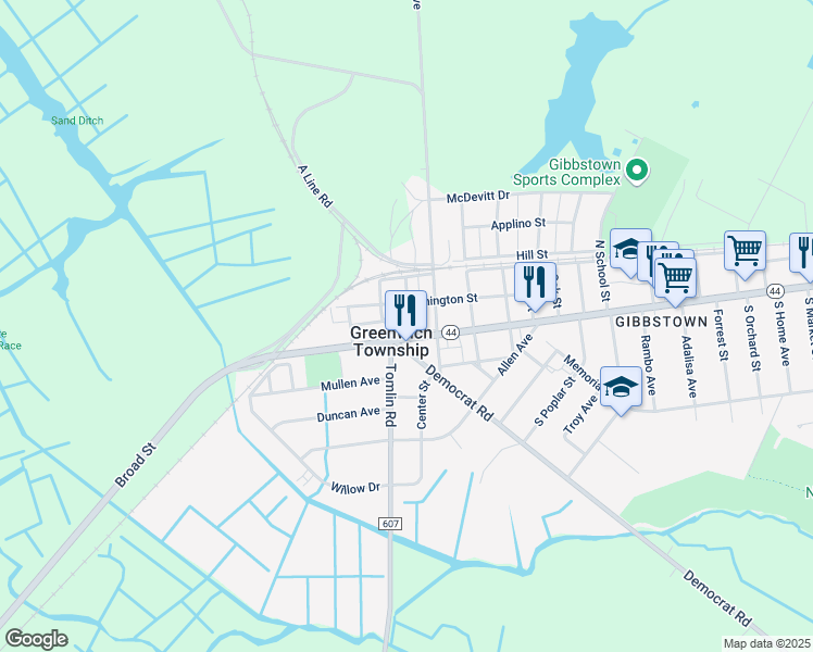 map of restaurants, bars, coffee shops, grocery stores, and more near in Greenwich Township
