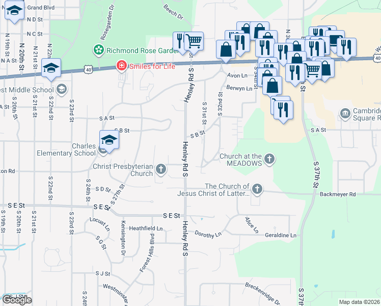 map of restaurants, bars, coffee shops, grocery stores, and more near 329 Henley Road South in Richmond