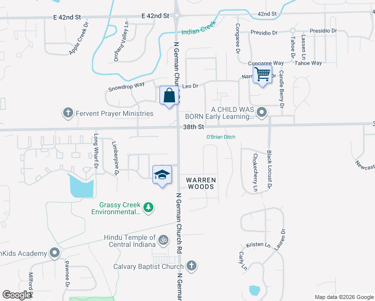 map of restaurants, bars, coffee shops, grocery stores, and more near 3714 Foxtail Drive in Indianapolis