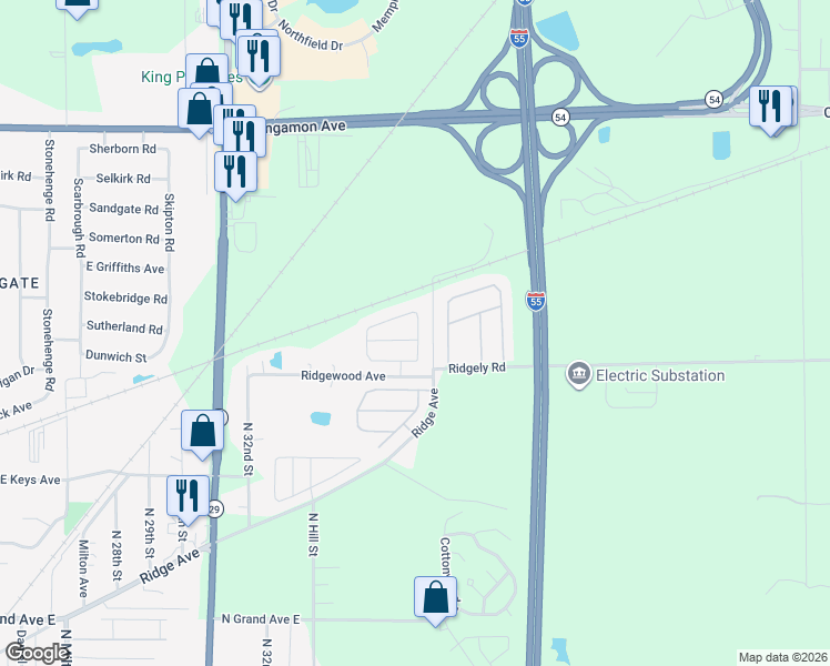 map of restaurants, bars, coffee shops, grocery stores, and more near Miller Road in Springfield