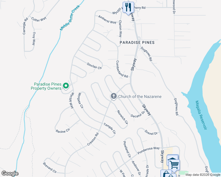 map of restaurants, bars, coffee shops, grocery stores, and more near 14192 Sherwood Circle in Magalia