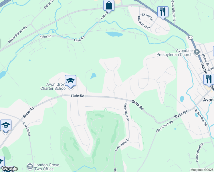 map of restaurants, bars, coffee shops, grocery stores, and more near Cardinal Court in Chester County