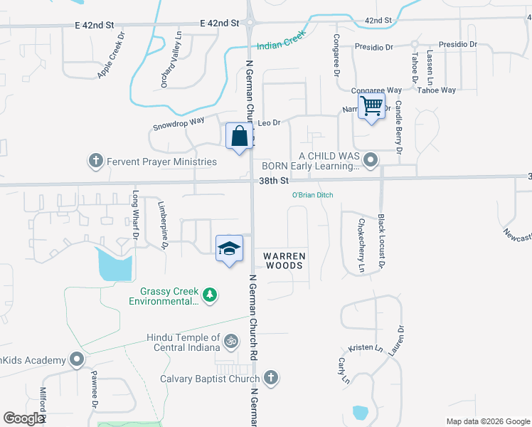 map of restaurants, bars, coffee shops, grocery stores, and more near 3714 Foxtail Drive in Indianapolis