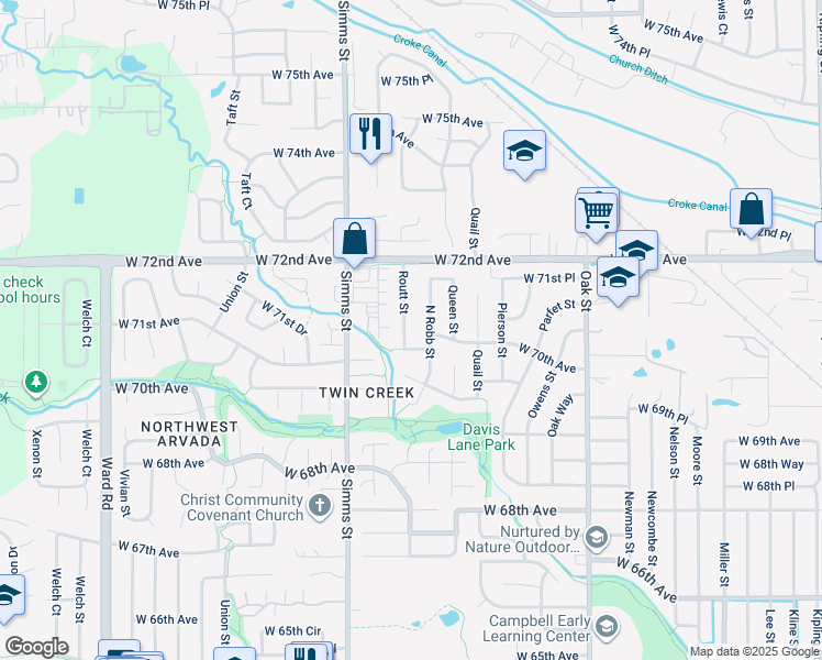 map of restaurants, bars, coffee shops, grocery stores, and more near 7040 Routt Street in Arvada