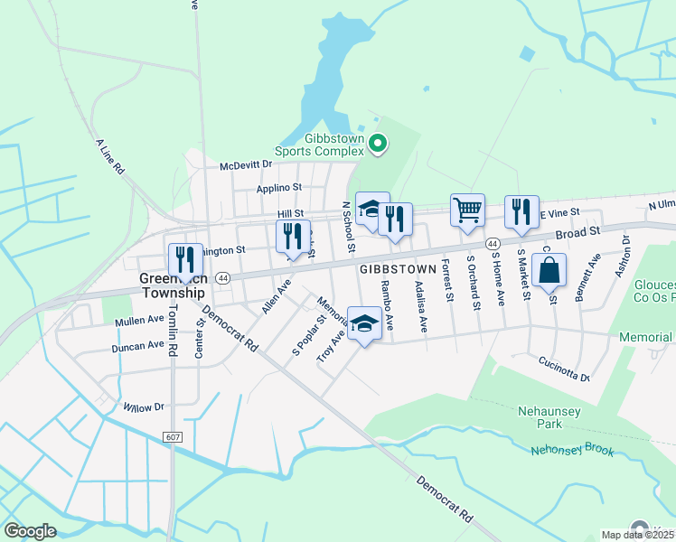 map of restaurants, bars, coffee shops, grocery stores, and more near 324 West Broad Street in Greenwich Township
