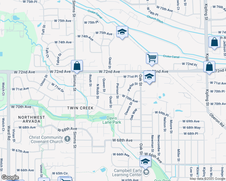 map of restaurants, bars, coffee shops, grocery stores, and more near 7012 Quail Street in Arvada