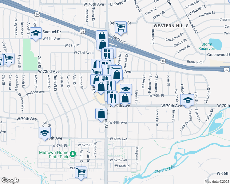 map of restaurants, bars, coffee shops, grocery stores, and more near in Twin Lakes
