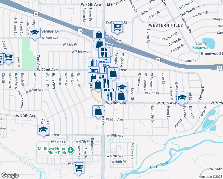 map of restaurants, bars, coffee shops, grocery stores, and more near in Twin Lakes