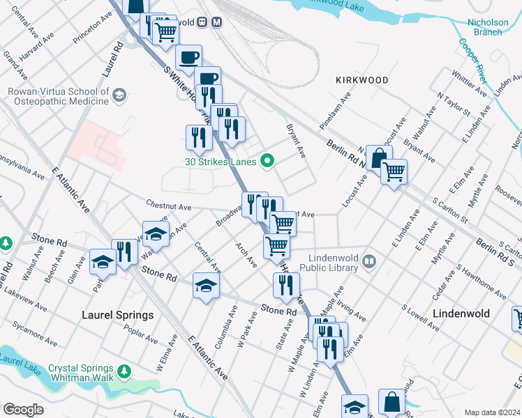 map of restaurants, bars, coffee shops, grocery stores, and more near 8 Fairmount Avenue in Lindenwold