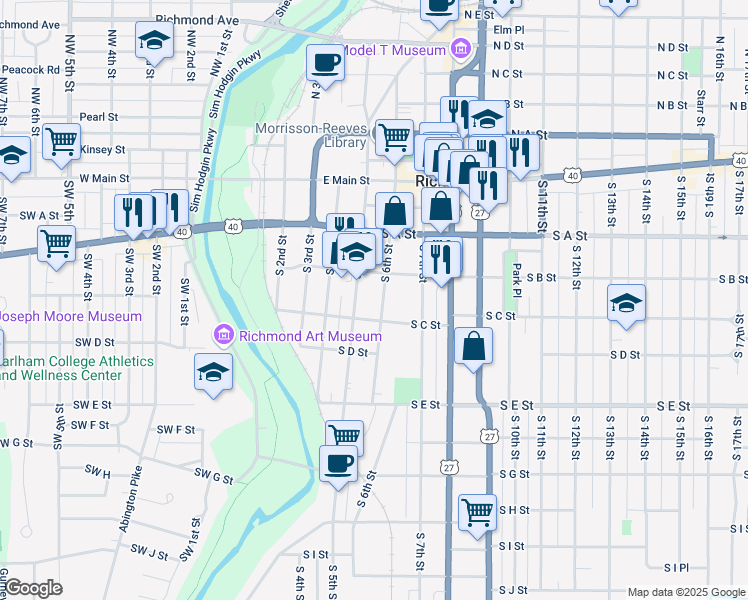 map of restaurants, bars, coffee shops, grocery stores, and more near 233 South 5th Street in Richmond