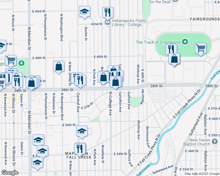 map of restaurants, bars, coffee shops, grocery stores, and more near in Indianapolis