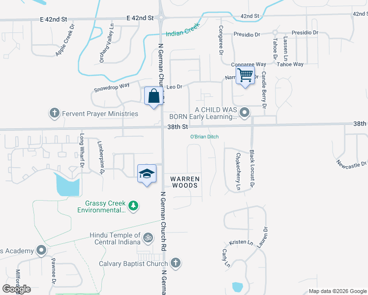map of restaurants, bars, coffee shops, grocery stores, and more near 3714 Foxtail Drive in Indianapolis