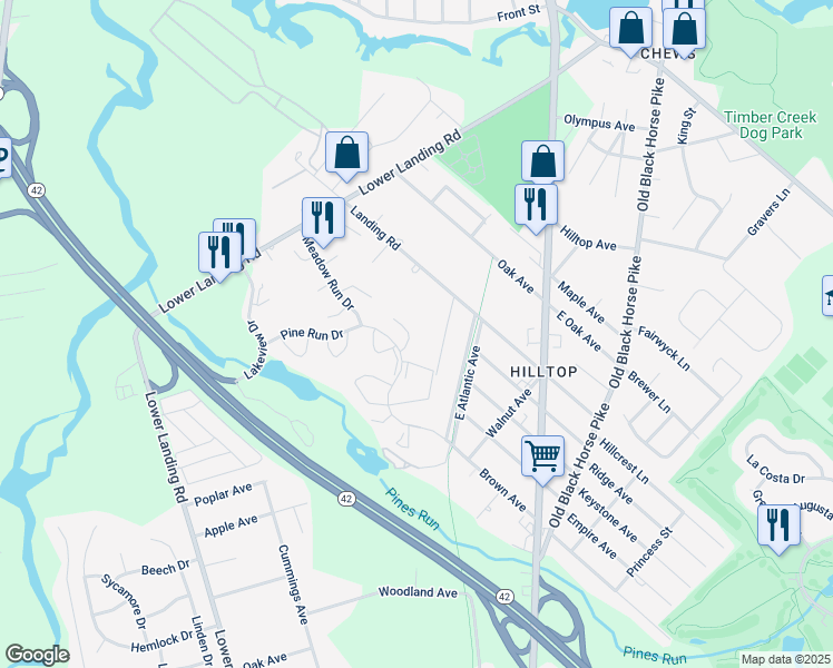 map of restaurants, bars, coffee shops, grocery stores, and more near 10 Crabapple Court in Gloucester Township