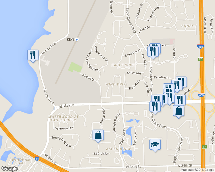 map of restaurants, bars, coffee shops, grocery stores, and more near 3876 Amaranth Court in Indianapolis