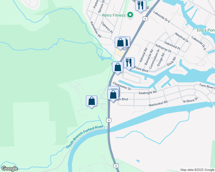map of restaurants, bars, coffee shops, grocery stores, and more near 700 Old Shore Road in Lacey Township