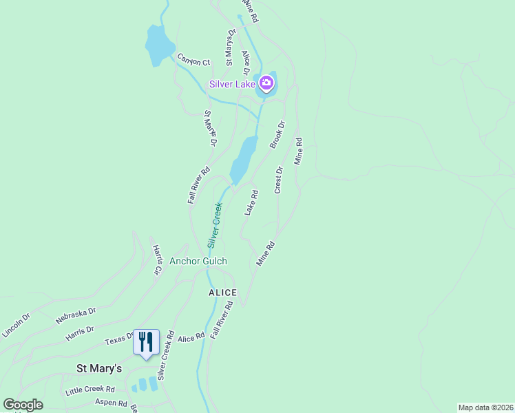 map of restaurants, bars, coffee shops, grocery stores, and more near 404 Lake Road in Idaho Springs