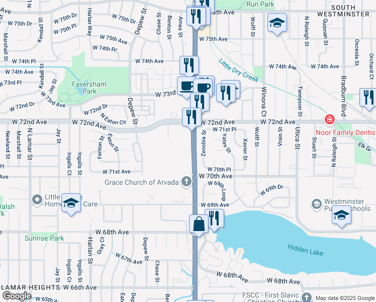 map of restaurants, bars, coffee shops, grocery stores, and more near in Westminster