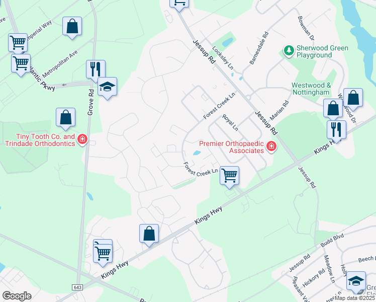 map of restaurants, bars, coffee shops, grocery stores, and more near 9 Maplewood Court in West Deptford