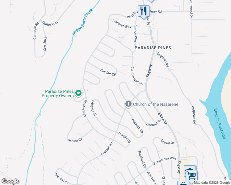 map of restaurants, bars, coffee shops, grocery stores, and more near 14197 Elmira Circle in Magalia