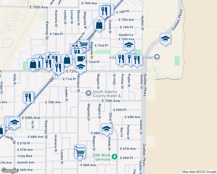 map of restaurants, bars, coffee shops, grocery stores, and more near 7060 Newport Street in Commerce City